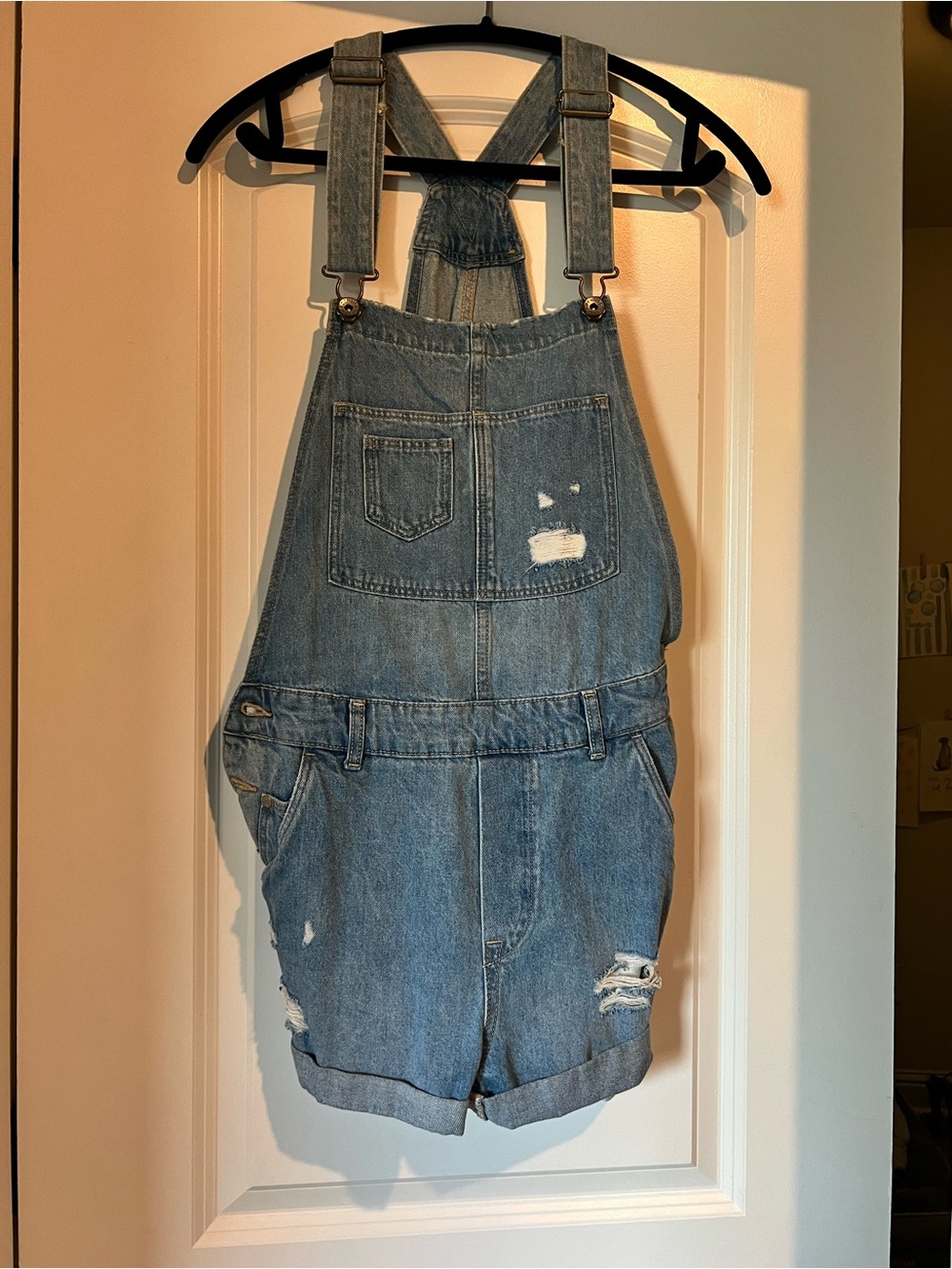 Denim Short Overalls in Light Blue